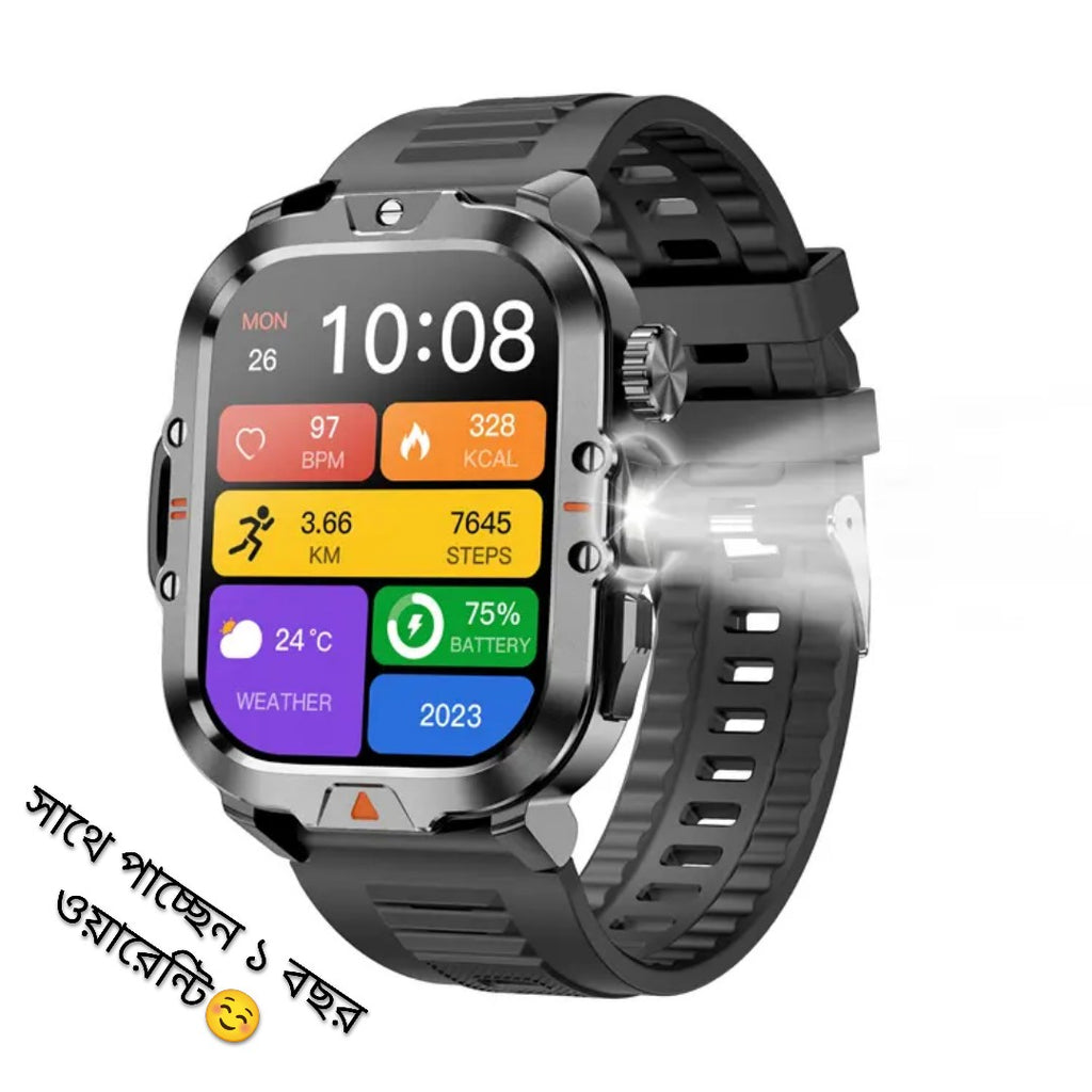 ৪১০mah টর্চলাইট স্মার্টওয়াচ Ip68 ওয়াটারপ্রুফ CR032 স্মার্ট ওয়াচ এক্সারসাইজ মোড বিটি কলিং হেলথ মনিটরিং