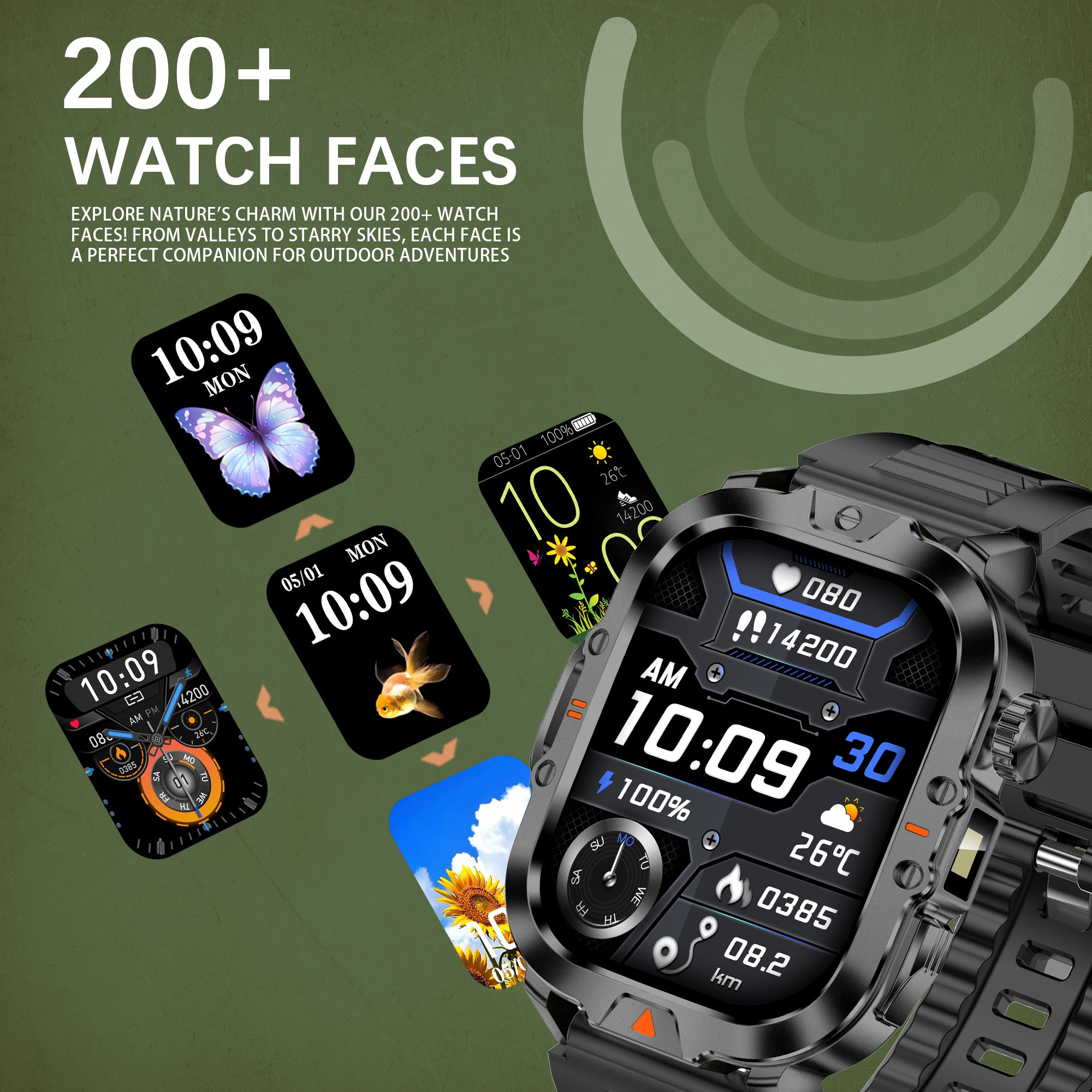 ৪১০mah টর্চলাইট স্মার্টওয়াচ Ip68 ওয়াটারপ্রুফ CR032 স্মার্ট ওয়াচ এক্সারসাইজ মোড বিটি কলিং হেলথ মনিটরিং