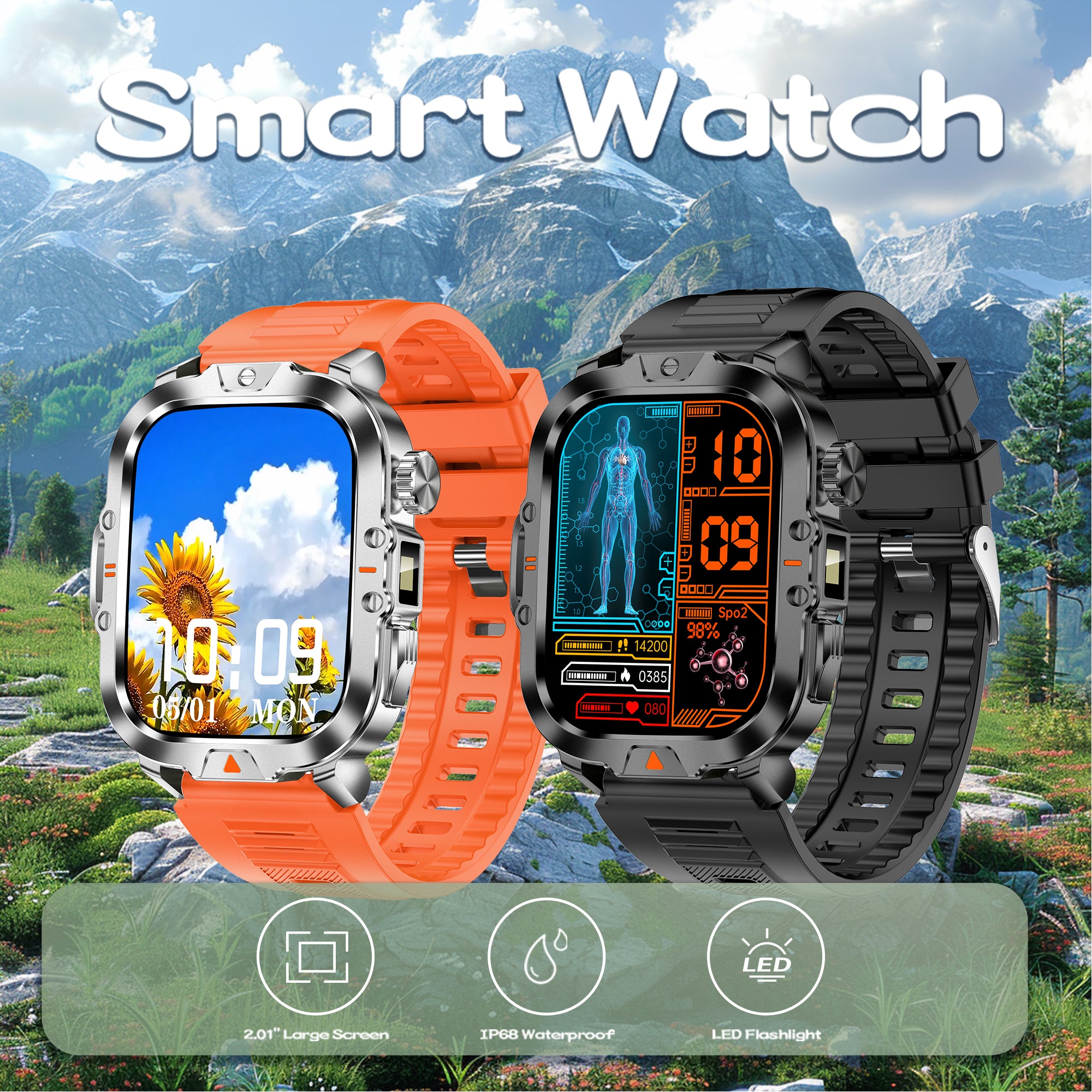 ৪১০mah টর্চলাইট স্মার্টওয়াচ Ip68 ওয়াটারপ্রুফ CR032 স্মার্ট ওয়াচ এক্সারসাইজ মোড বিটি কলিং হেলথ মনিটরিং