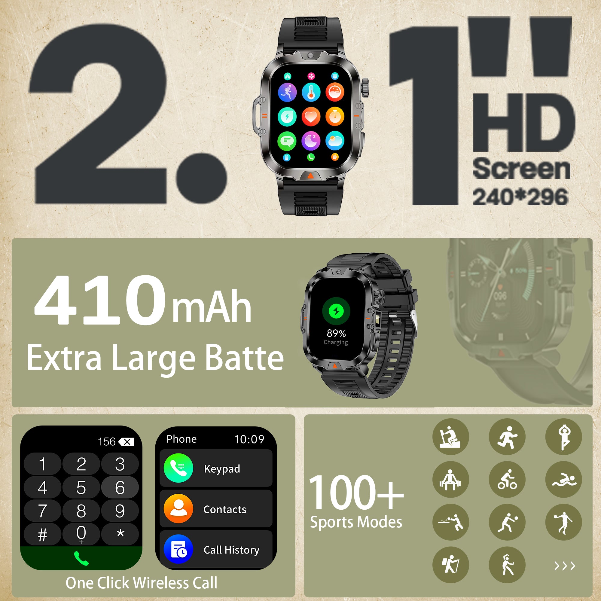 ৪১০mah টর্চলাইট স্মার্টওয়াচ Ip68 ওয়াটারপ্রুফ CR032 স্মার্ট ওয়াচ এক্সারসাইজ মোড বিটি কলিং হেলথ মনিটরিং