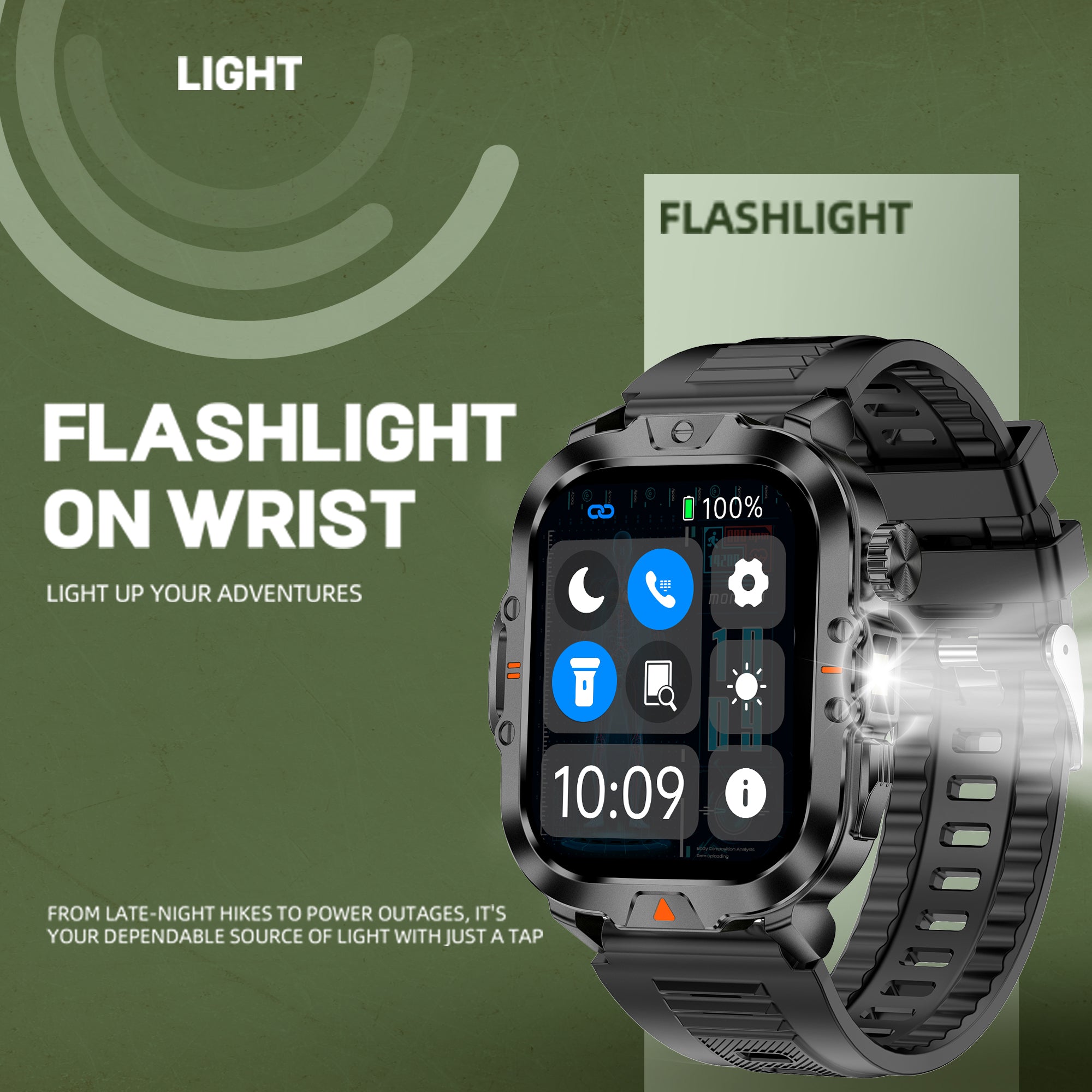 ৪১০mah টর্চলাইট স্মার্টওয়াচ Ip68 ওয়াটারপ্রুফ CR032 স্মার্ট ওয়াচ এক্সারসাইজ মোড বিটি কলিং হেলথ মনিটরিং